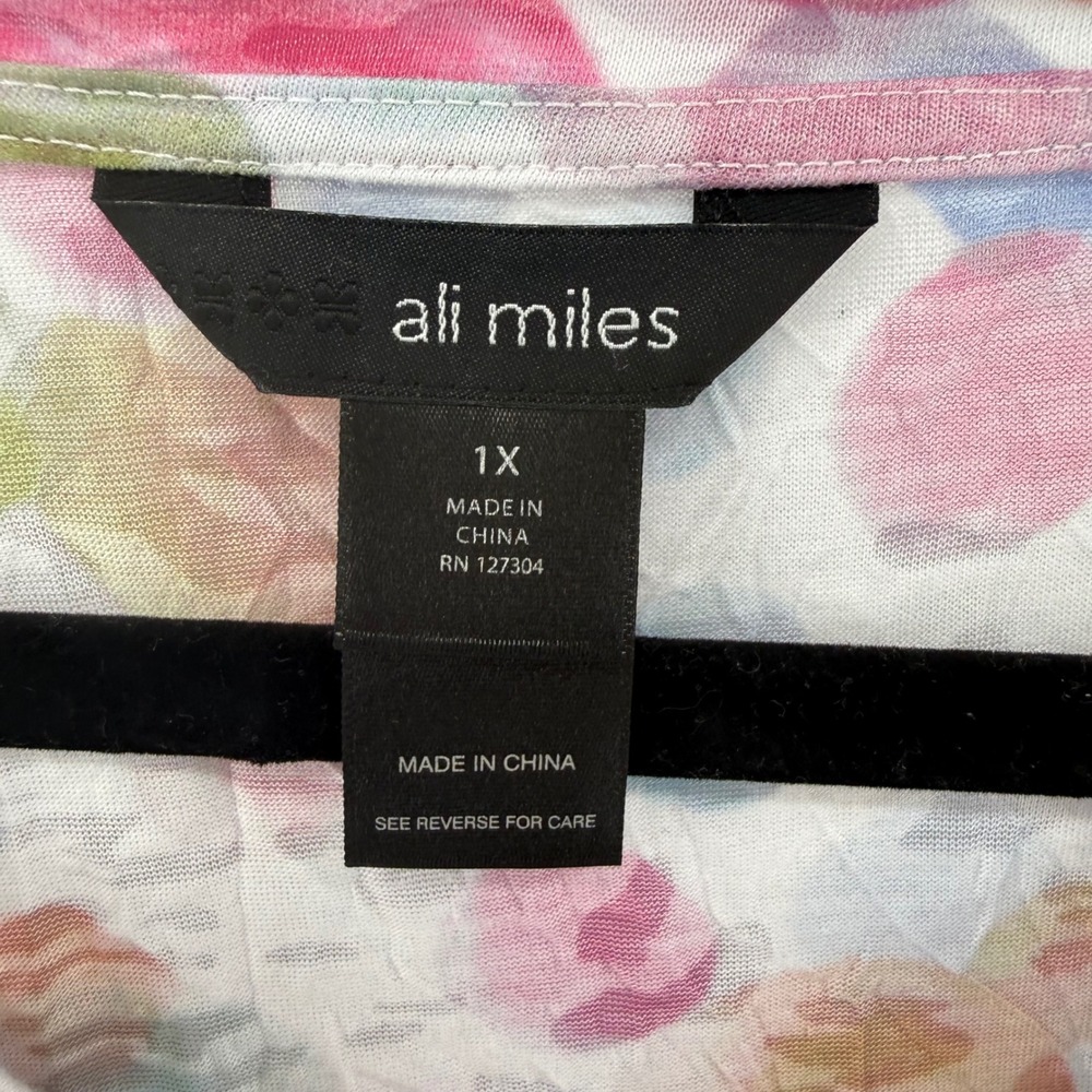 Ali Miles Womens 1X Colorful Tunic Blouse Top 3/4 Sleeves Art to Wear Polka Dot - Picture 3 of 8